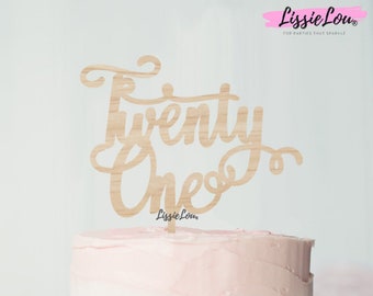 Twenty First Swirly Font 21st Birthday Cake Topper Premium 3mm Birch Wood