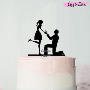 Silhouette Couple Proposal Engagement Cake Topper Premium 3mm Acrylic
