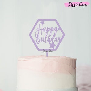 Happy Birthday with Stars Hexagon Cake Topper Premium 3mm Acrylic