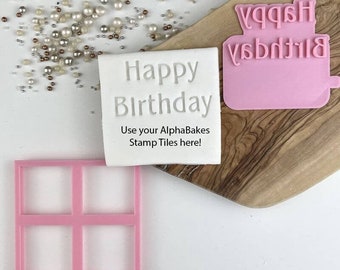 Happy Birthday Font 1 AlphaBakes Cookie Cutter and Stamp, Birthday Cookie Embosser, Cookie Cutter, Letters on a Bar Cookie Stamp