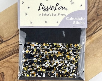 Black, Gold & White Fleck Acrylic Cakesicle Lollipop Sticks, Cakesicle Sticks, Acrylic Cakesicle Sticks, Lollipop Sticks, Acrylic Sticks