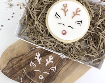 Reindeer Face Cookie Embosser, Christmas Cookie Stamp Cupcake Topper