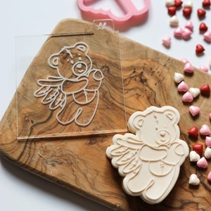Cupido Teddy Com Coração Cortador e Gravador de Biscoitos dos Namorados, Cortador de Biscoitos dos Namorados, Gravador de Fondant, Cortador de Biscoitos do Amor