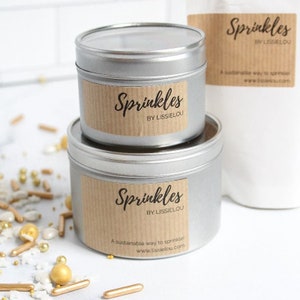 LissieLou Wiederverwendbare Sprinkle Dose, Streusel zum Backen, Metallstreusel Dose, Non-Pariels, Keks Dekorieren, Streunen Mix