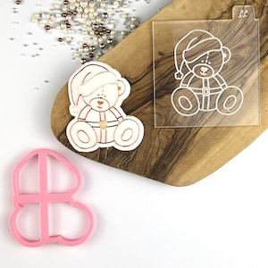 Santa Sitting Teddy Bear Christmas Cookie Cutter and Embosser, Christmas Cookie Embosser, Christmas Cookie Stamp, Christmas Gift Ideas