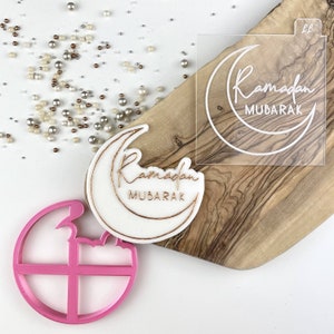 Ramadan Mubarak Style 1 with Moon Cookie Cutter and Embosser, Postal Box Ideas, Eid Cookie Cutter, Eid Embosser, Ramadan Cookie Stamp