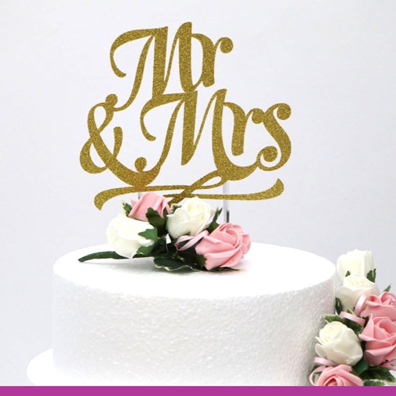 Mr and Mrs Cake Topper Glittery Gold Wedding Cake Topper Etsy