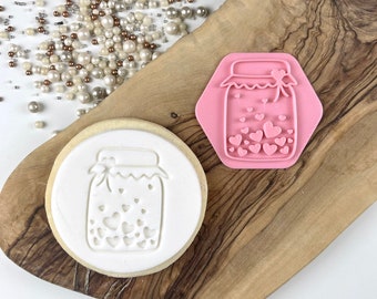 Jar of Hearts Stamp, Valentines Cookie Cutter, Love Cookie Cutter, Fondant Icing Stamp, Heart Cookie Stamp