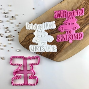 Driving Home for Christmas Cookie Cutter and Stamp, Christmas Cookie Cutter, Merry Christmas Cookie Embosser, Xmas Cookie Stamp, Icing Stamp