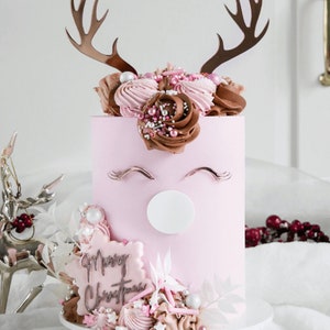 Set di corna di cervo moderne Rudolf, decorazione per torta di Natale in oro rosa, acrilico di alta qualità da 3 mm, kit per decorazione torta di Natale, kit per torta con corna di cervo
