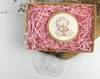Santa Sitting Teddy Cookie Embosser, Christmas Embosser, Christmas Fondant Stamp, Santa Cookie Stamp, Icing Embosser, Fondant Stamp