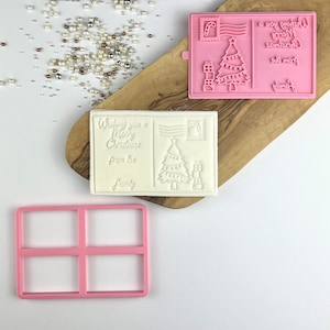 Desejando a você um cortador e carimbo de cartão postal personalizado de Feliz Natal, selos de biscoitos de Natal, ideias personalizadas para presentes de Natal, Feliz Natal