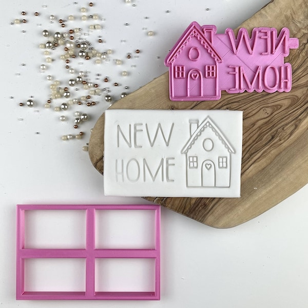 Nieuw huis met house cookie cutter en stempel, nieuwe home cookie cutter, moving house cookie embosser, nieuwe home cookie stempel, postbus ideeën