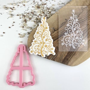 Extravagant Christmas Tree Cookie Cutter and Embosser, Christmas Cookie Cutter, Merry Christmas Cookie Embosser, Cookie Stamp