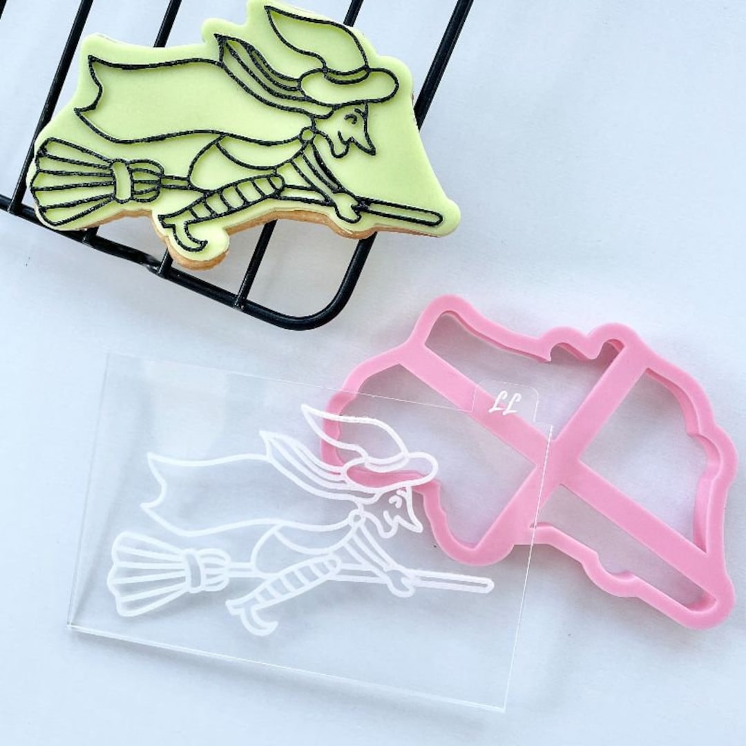 Witch on a Broom Cookie Cutter and Embosser, Halloween Cookie Stamp ...