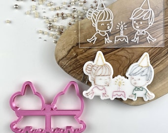 Cute Girl and Boy Cookie Cutter and Embosser, Happy Birthday Cookie Stamp, Birthday Celebrations, Birthday Cookie Embosser, Postal Box Ideas