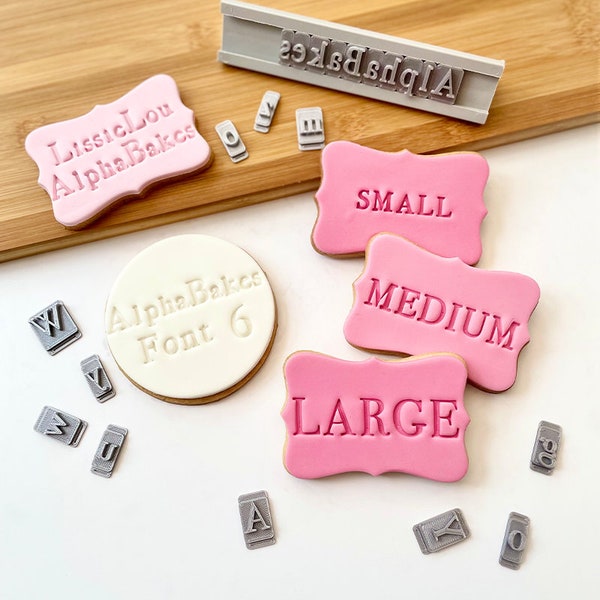 AlphaBakes Font 6 Tuiles de timbre, Lettres sur une barre, Tuiles de timbre de lettre, Tuiles de timbre de nombre et de symbole, Décoration de biscuits