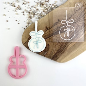 Modern Bauble Cookie Cutter and Embosser, Christmas Cookie Cutter, Merry Christmas Cookie Embosser, Cookie Stamp