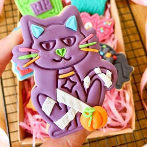 Halloween Cat Biscuit Cutter & Fondant Stamp – Cookie Embosser for Spooky Bakes – Autumn Baking Gift