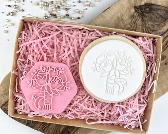 Wedding Bouquet Cookie Stamp, Wedding Cookie Embosser, Bridal Cookie Stamp, Mr and Mrs Cookie Cutter, Fondant Stamp