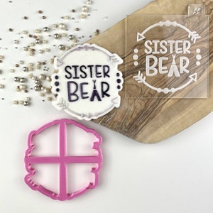 Sister Bear Wild One Style Cookie Cutter and Embosser, Baby Shower Cookie Embosser, Cookie Cutter, Gender Reveal Cookie Stamp, Icing Stamp