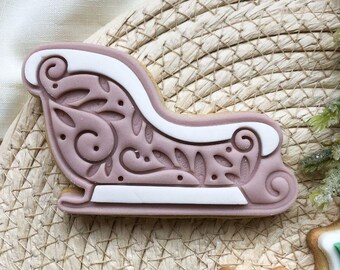 Christmas Sleigh Cookie Cutter and Stamp, Christmas Cookie Cutter, Merry Christmas Cookie Embosser, Xmas Cookie Stamp, Icing Stamp