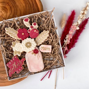 Set di tagliabiscotti e goffratore "Barattolo e fiori", timbro per biscotti "Mamma", tagliabiscotti "Festa della mamma", decorazione di biscotti, strumento per argilla
