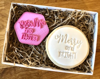Merry and Bright Cookie Stamp, Christmas Embosser, Christmas Fondant Stamp, Icing Stamp, Merry Christmas Cookie Stamp, Fondant Embosser