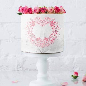 Floral Heart Frame Cake Stencil - Full Size Design, Buttercream Stencil, Ganache Stencil, Decorating Template, Cake Decorating