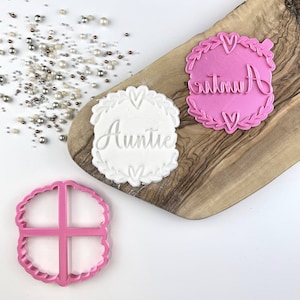 Auntie with Heart and Vine Border Cookie Cutter and Stamp, Happy Mother&#39;s Day, Happy Mother&#39;s Day Cookie Cutter, Postal Box Ideas