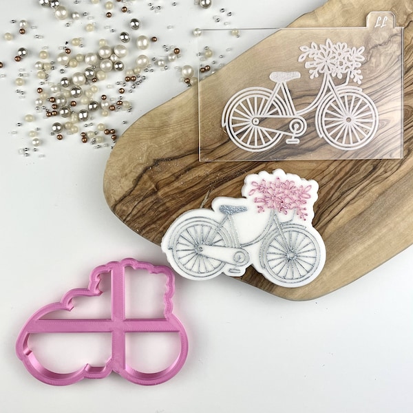 Bicycle with Flowers Cookie Cutter and Embosser, Floral Cookie Stamp, Wedding Cookie Embosser, Mother's Day Stamp, Postal Box Ideas