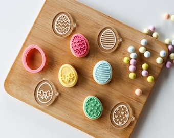 Miniature Easter Egg Set of 4 Cookie Cutter and Embossers, Easter Cookie Cutter, Fondant Embosser, Easter Cookie Cutter