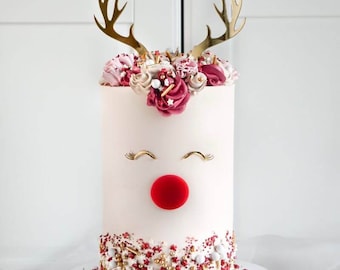Modern Rudolf Antler Set Christmas Cake Topper, Premium 3mm Acrylic, Christmas Cake Topper Kit, Antler Cake Kit