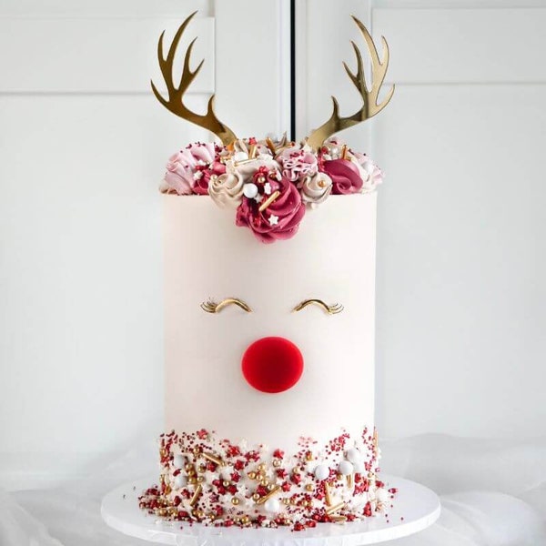 Modern Rudolf Antler Set Christmas Cake Topper - Antler, Eyes and Nose Included - Acrylic, Christmas Cake Topper Kit