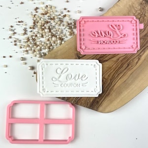 Love Coupon Cookie Cutter and Stamp, Valentines Cookie Cutter, Love Cookie Cutter, Icing Stamp, Heart Cookie Stamp