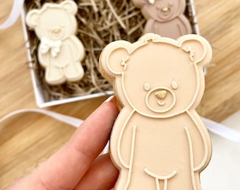 Teddy Bear Cutesy Cookie Cutter and Embosser, Baby Shower Cookie Stamp