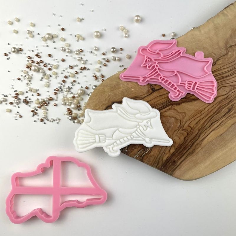 Witch on a Broom Cookie Cutter and Stamp, Halloween Cookie Stamp ...