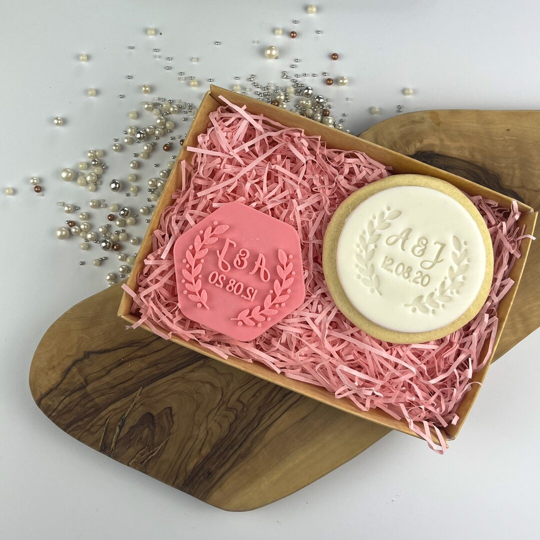 Customized Initials Raisins Custom Initials & Date With Leaf Wedding Cookie Stamp, Icing Stamp ...