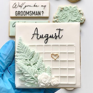 Save the Date Calendar Cookie Embosser, Wedding Cookie Embosser, Floral Cookie Embosser, Mr and Mrs Cutter, Bridal Party Cutter