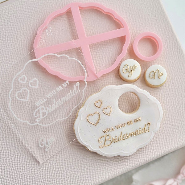 Will you be my Bridesmaid Plaque Wedding Cookie Cutter and Embosser by Catherine Marie Cake, Wedding Cookie Stamp, Wedding Cookie Embosser