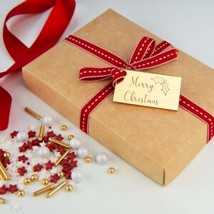 Feliz Navidad Rectángulo Cookie Box Etiquetas Pack de 4 Premium Mirror Acrylic, Christmas Box Tags, Happy Christmas Gift Tags, Postal Box Ideas