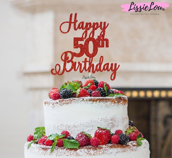 Plain or Glitter Happy 50th Birthday Card Cake Topper