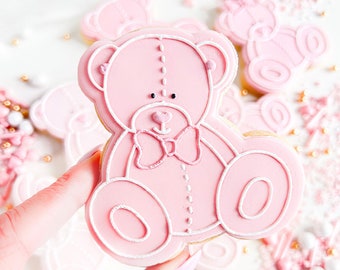 Male Sitting Teddy Bear with Bow Cookie Cutter and Embosser