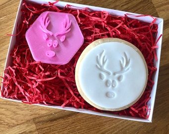 Reindeer Antlers Cookie Stamp, Christmas Embosser, Christmas Fondant Stamp, Icing Stamp, Merry Christmas Cookie Stamp, Fondant Embosser
