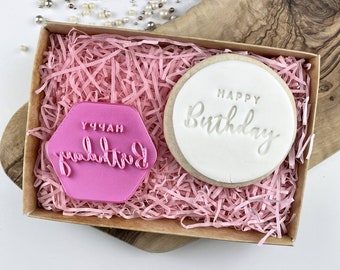 Swirls and Curls Happy Birthday in Two Font Keksstempel, Geburtstagsfeiern, Geburtstag Fondant Stempel, Happy Birthday Stempel, Icing Stempel