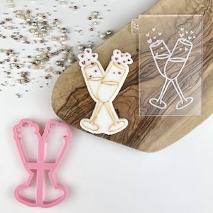 Champagne Glasses Cookie Cutter and Embosser, Wedding Cookie Embosser, Floral Cookie Stamp, Mr and Mrs Cookie Cutter, Bridal Party Cutter