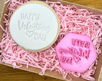 Happy Valentine's Day Style 2 Cookie Stamp, Valentines Cookie Embosser, Fondant Embosser, Love Cookie Embosser, Heart Cookie Stamp