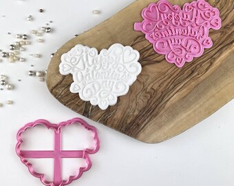 Happy Galentine's Day Heart Cookie Cutter and Stamp