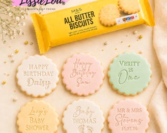 Personalised Cookie Stamp and Cutter, Custom Fondant Embosser (M&S Biscuits)