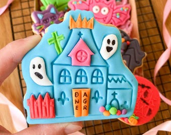 Juego de cortadores de galletas y sellos de Halloween – Casa embrujada – Repostería otoñal
